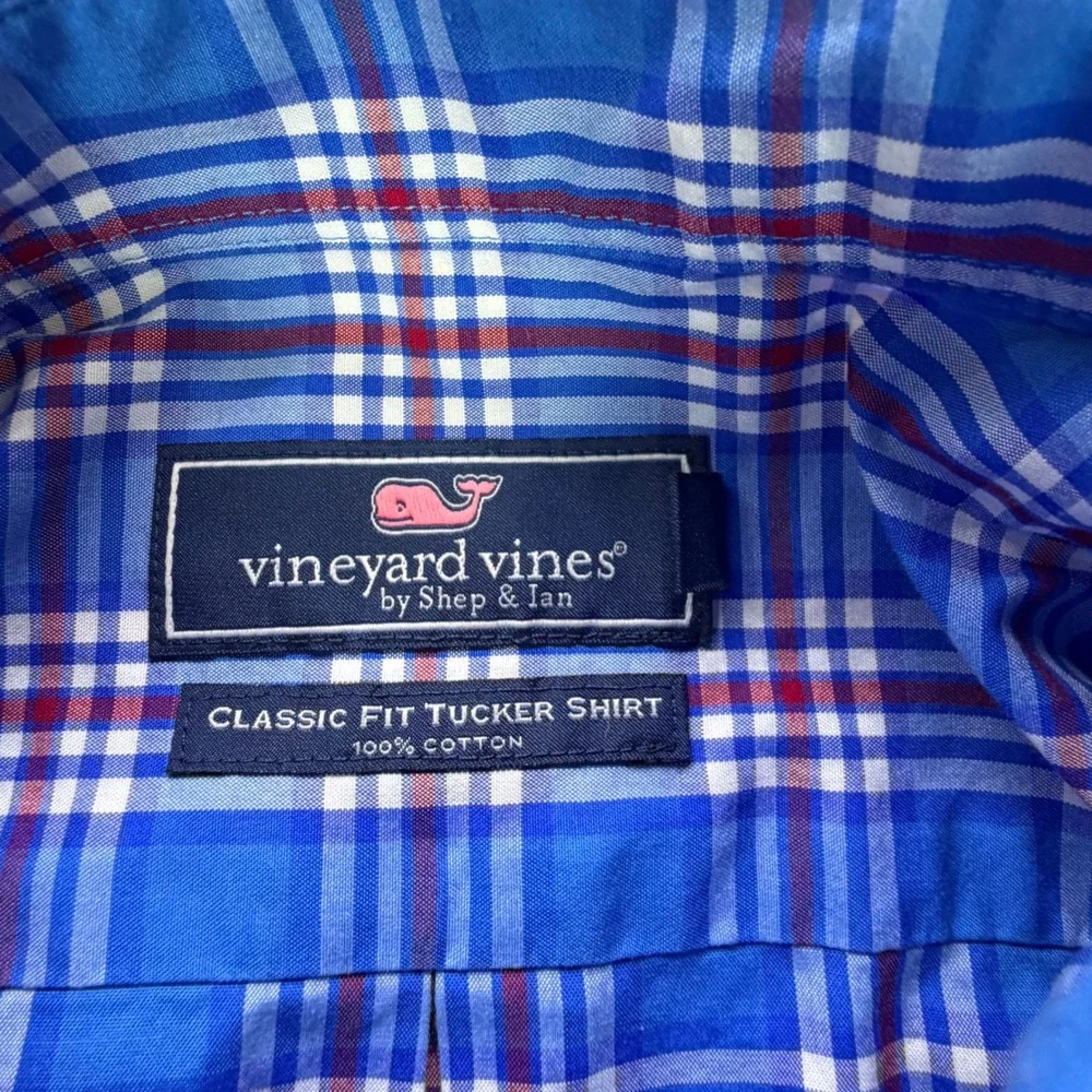 Vineyard Vines Mens Small Classic Fit Tucker Shirt Blue Plaid Button Down Cotton